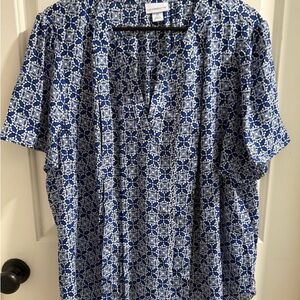Liz Claiborne Floral Blue and White Blouse
